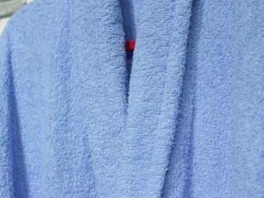 Plain Shawl Collar Large Size Single Bath Robe Dark Blue - Thumbnail