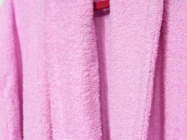 Plain Shawl Collar Large Size Single Bath Robe Pink - Thumbnail