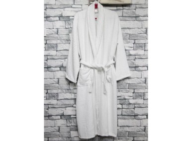 Plain Shawl Collar Large Size Single Bath Robe White - Thumbnail