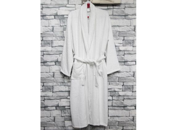 Plain Shawl Collar Large Size Single Bath Robe White