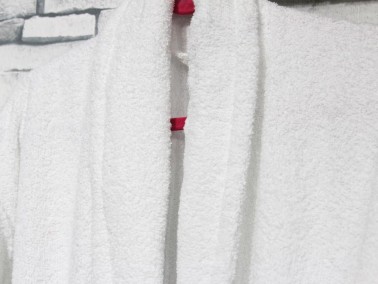 Plain Shawl Collar Large Size Single Bath Robe White - Thumbnail