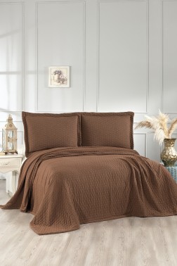 Polen Double Size Cotton Bedspread 250 x 260 cm with Pillowcase, Full Size, Full Bed, Orange - Thumbnail