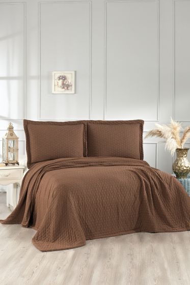 Polen Double Size Cotton Bedspread 250 x 260 cm with Pillowcase, Full Size, Full Bed, Orange