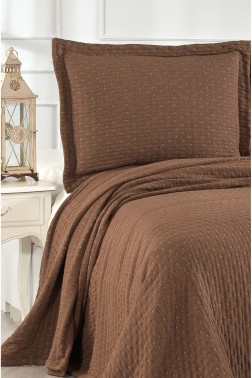 Polen Double Size Cotton Bedspread 250 x 260 cm with Pillowcase, Full Size, Full Bed, Orange - Thumbnail