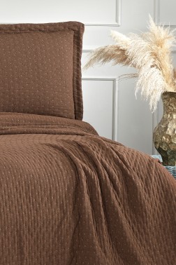 Polen Double Size Cotton Bedspread 250 x 260 cm with Pillowcase, Full Size, Full Bed, Orange - Thumbnail