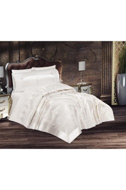 Prestige Bedding Set, Bedspread 230x240, Sheet 230x240, Chenille Fabric, Full Size, Full Bed, Cream - Thumbnail