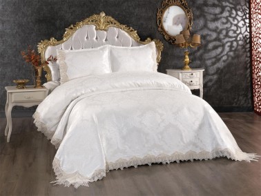 Pride Bedspread Set 3pcs, Coverlet 230x250, Pillowcase 50x70, Double Size, Cream - Thumbnail