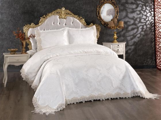 Pride Bedspread Set 3pcs, Coverlet 230x250, Pillowcase 50x70, Double Size, Cream