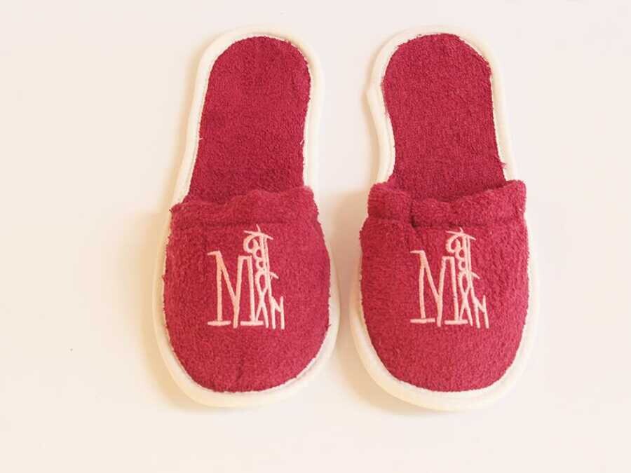 Dowry World - Powder Letter Patterned Slippers Maroon Dowry World - Powder Letter Patterned Slippers Maroon