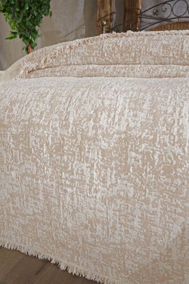 Puffy Double Size Blanket 200x220 cm Cotton Fabric Beige
