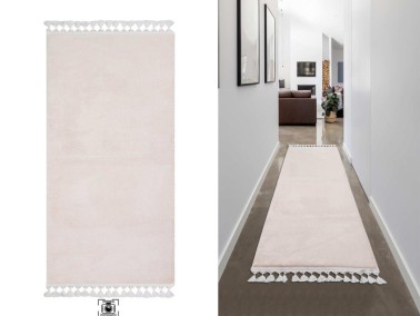 Puffy Non-Slip Base Rectangular Carpet 80x150 Cm Cream - Thumbnail