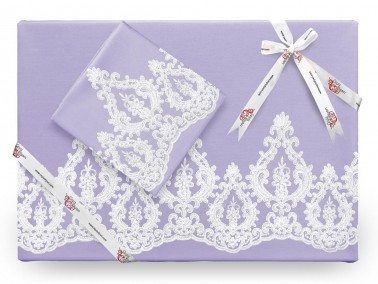 Dowry World - Queen طقم غطاء لحاف مطرز بالتطريز الفرنسي لون بنفسجي فاتح (ليلا Dowry World - Queen طقم غطاء لحاف مطرز بالتطريز الفرنسي لون بنفسجي فاتح (ليلا