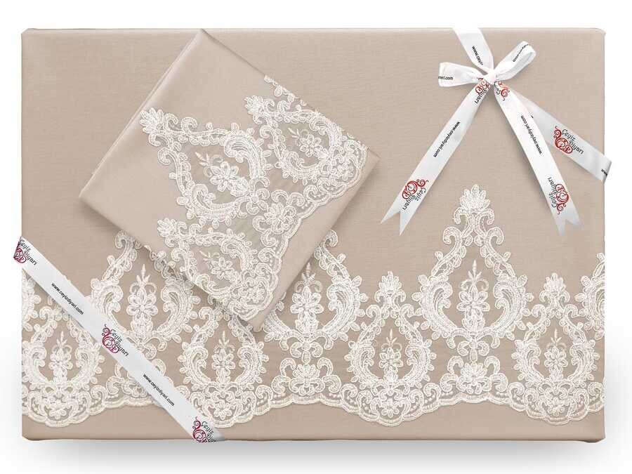 Dowry World - Queen French Lace Duvet Cover Set Cappucino Dowry World - Queen French Lace Duvet Cover Set Cappucino