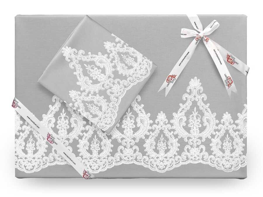 Dowry World - Queen French Lace Duvet Cover Set Grey Dowry World - Queen French Lace Duvet Cover Set Grey