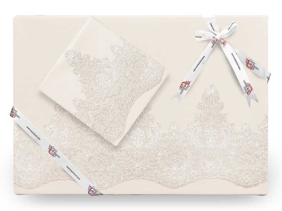 Dowry World - Queen French Lace Duvet Cover Set Cream Dowry World - Queen French Lace Duvet Cover Set Cream