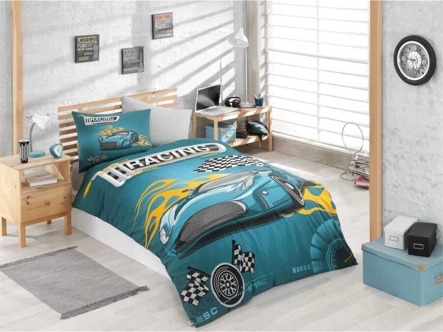 Racing Single Duvet Cover Set Turquoise