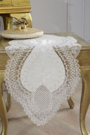 Rain Velvet Runner Set 5 Pieces For Living Room, French Lace, Wedding, Home Accessories, Cream