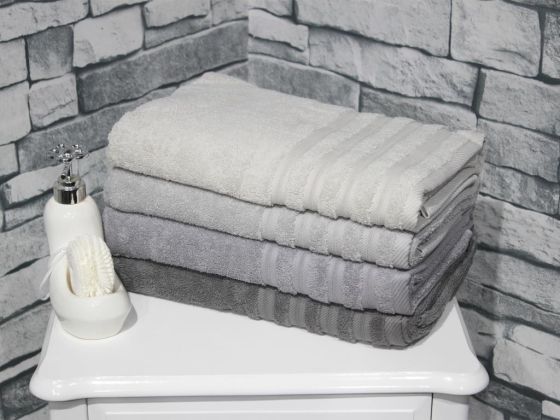 Rainbow %100 Cotton Bath Towel 70x140 Cm 4 pcs Gray