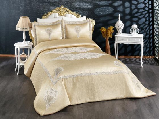 Rana Embroidered Velvet Double Bedspread Cappucino