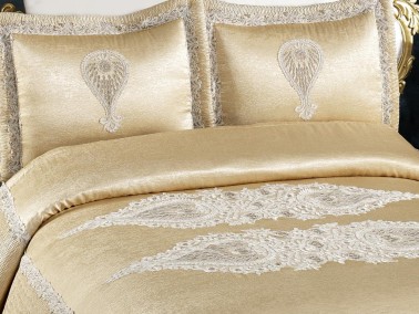 Rana Embroidered Velvet Double Bedspread Cappucino - Thumbnail
