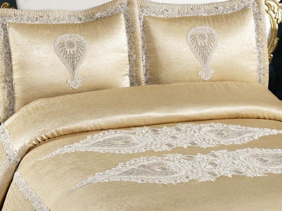 Rana Embroidered Velvet Double Bedspread Cappucino