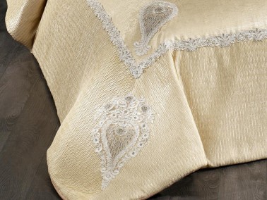 Rana Embroidered Velvet Double Bedspread Cappucino - Thumbnail