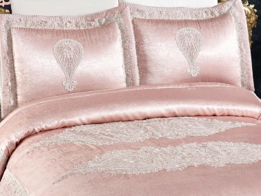 Rana Embroidered Velvet Double Bedspread Powder - Thumbnail