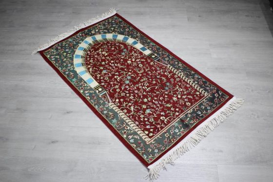 Ravza Chenille Woven Prayer Rug Burgundy