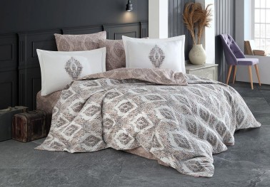 Retro Double Quilted Duvet Cover Set Brown - Thumbnail