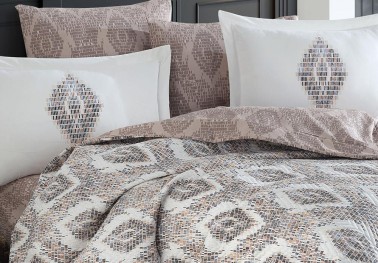 Retro Double Quilted Duvet Cover Set Brown - Thumbnail