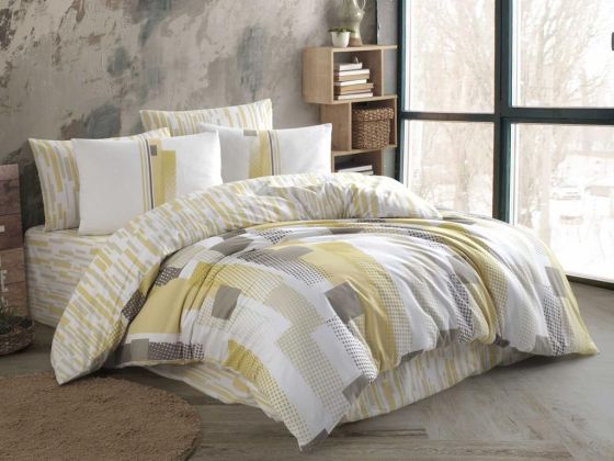 Retro Single Ranforce Duvet Cover Set Mustard