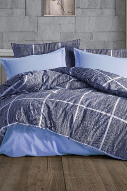 Rian Bedding Set 3 Pcs, Duvet Cover 160x200, Sheet 160x240, Pillowcase, Single Size, Self Patterned, Queen Bed Daily use Blue - Thumbnail
