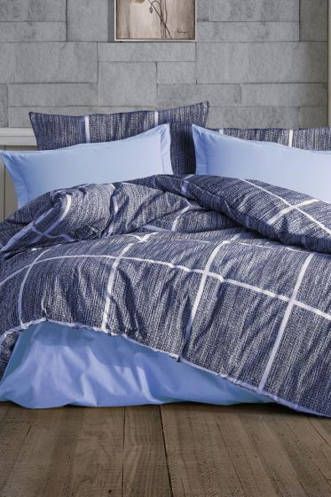 Rian Bedding Set 3 Pcs, Duvet Cover 160x200, Sheet 160x240, Pillowcase, Single Size, Self Patterned, Queen Bed Daily use Blue