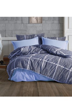 Rian Bedding Set 3 Pcs, Duvet Cover 160x200, Sheet 160x240, Pillowcase, Single Size, Self Patterned, Queen Bed Daily use Blue - Thumbnail