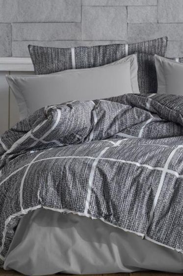 Rian Bedding Set 3 Pcs, Duvet Cover 160x220, Sheet 160x240, Pillowcase, Single Size, Self Patterned, Queen Bed Daily use Gray