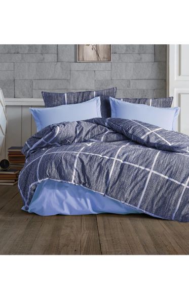 Rian Bedding Set 4 Pcs, Duvet Cover, Bed Sheet, Pillowcase, Double Size, Self Patterned, Wedding, Daily use Blue