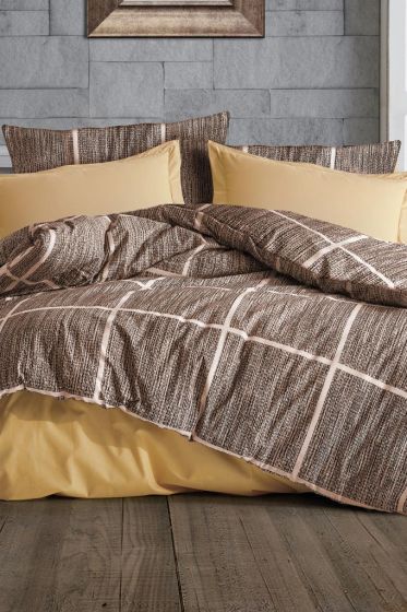 Rian Bedding Set 4 Pcs, Duvet Cover, Bed Sheet, Pillowcase, Double Size, Self Patterned, Wedding, Daily use Brown