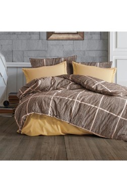Rian Bedding Set 4 Pcs, Duvet Cover, Bed Sheet, Pillowcase, Double Size, Self Patterned, Wedding, Daily use Brown - Thumbnail