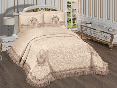 Çeyiz Diyarı - Roman French Guipure Blanket Set Cappucino Çeyiz Diyarı - Roman French Guipure Blanket Set Cappucino