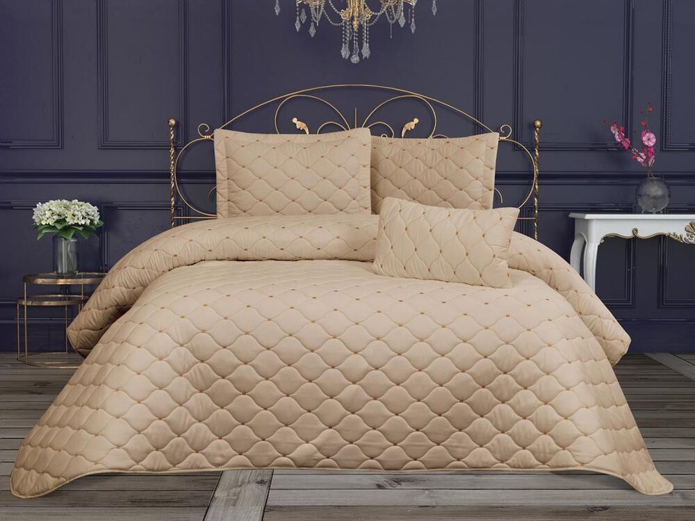 Roma Velvet Fabric Filled Double Bedspread Cappucino