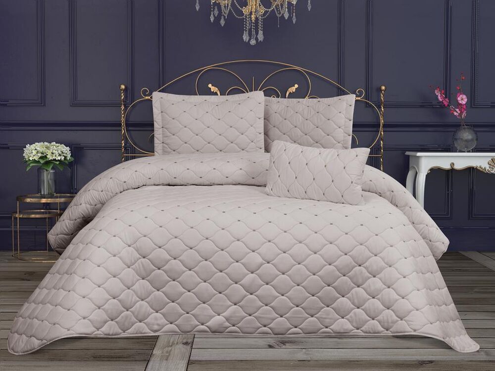 Roma Velvet Fabric Filled Double Bedspread Gray