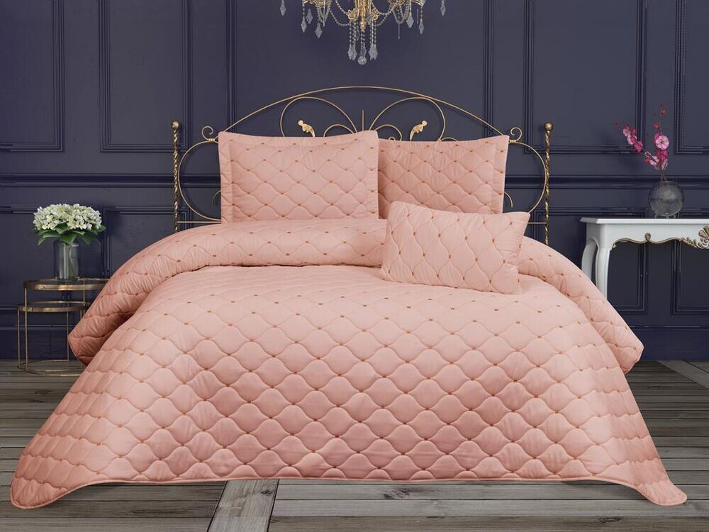 Dowry World - Roma Velvet Fabric Filled Double Bedspread Powder Dowry World - Roma Velvet Fabric Filled Double Bedspread Powder