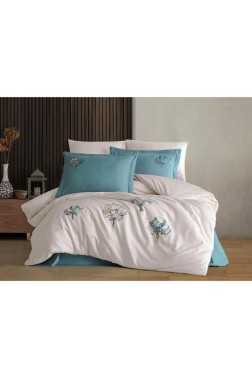 Root Embroidered 100% Cotton Sateen, Duvet Cover Set, Duvet Cover 200x220, Sheet 240x260, Double Size, Full Size Champagne - Thumbnail