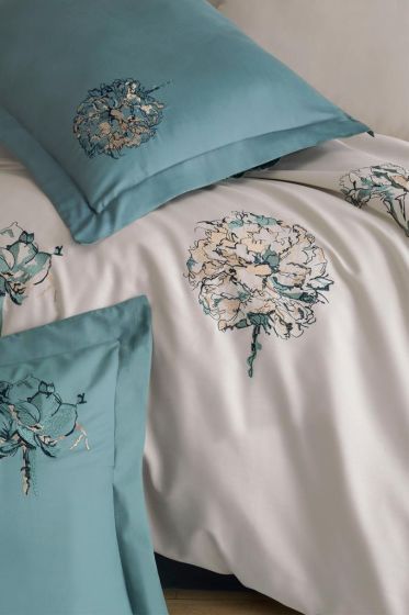 Root Embroidered 100% Cotton Sateen, Duvet Cover Set, Duvet Cover 200x220, Sheet 240x260, Double Size, Full Size Champagne