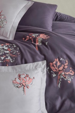 Root Embroidered 100% Cotton Sateen, Duvet Cover Set, Duvet Cover 200x220, Sheet 240x260, Double Size, Full Size Plum - Thumbnail