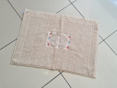 Rose Embroidered Cotton Foot Towel 50x70 cm Beige - Thumbnail