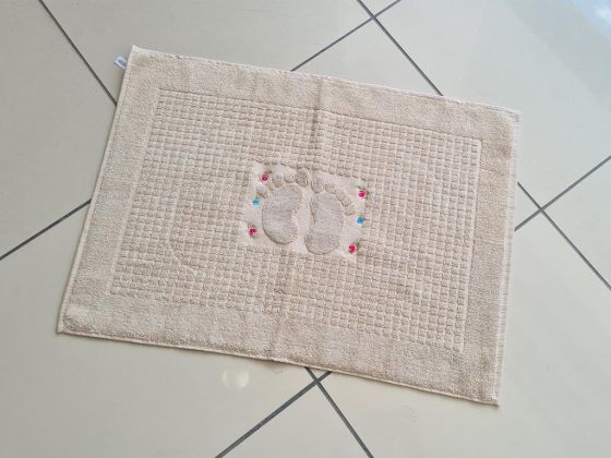 Rose Embroidered Cotton Foot Towel 50x70 cm Beige