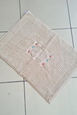 Rose Embroidered Cotton Foot Towel 50x70 cm Beige - Thumbnail