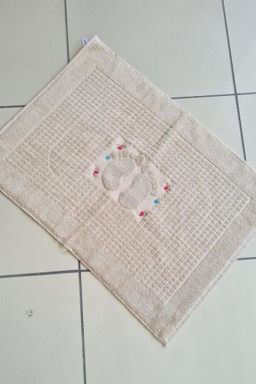 Rose Embroidered Cotton Foot Towel 50x70 cm Beige