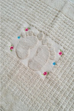 Rose Embroidered Cotton Foot Towel 50x70 cm Beige - Thumbnail